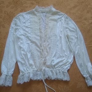 Victorian satin lace ruffles vintage blouse